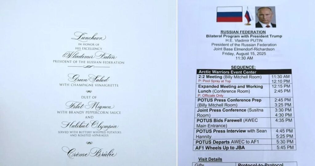 Care ar fi fost meniul prânzului anulat de la întâlnirea lui Trump cu Putin. Documente secrete ale summitului, uitate la hotel din Alaska