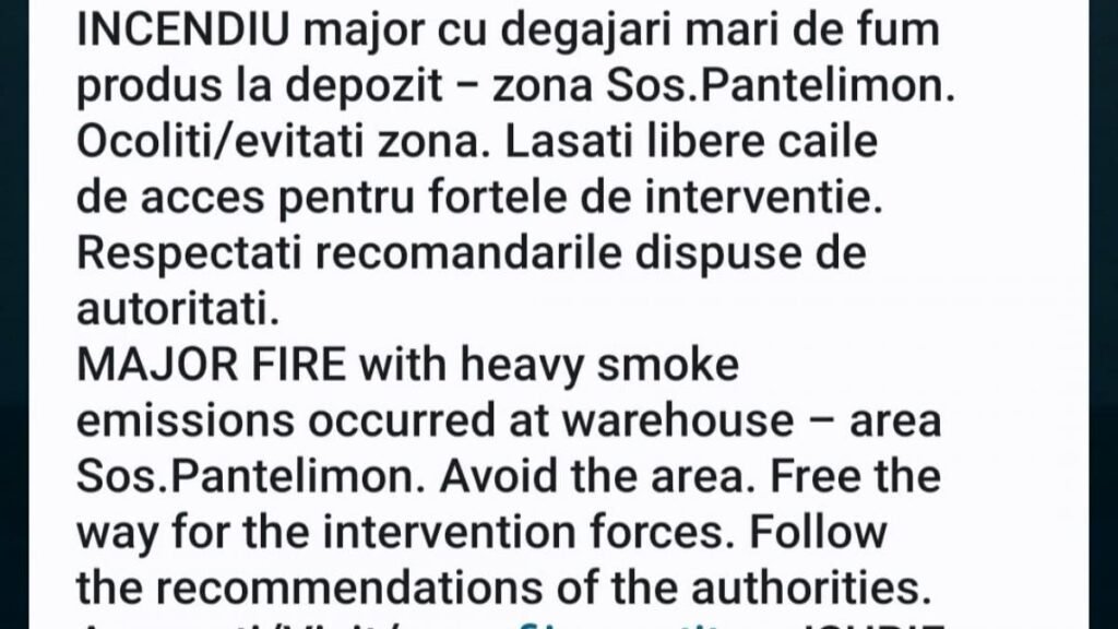 Incendiu cu degajări mari de fum la depozitul Antefrig din Pantelimon: Mesaj Ro-Alert emis
