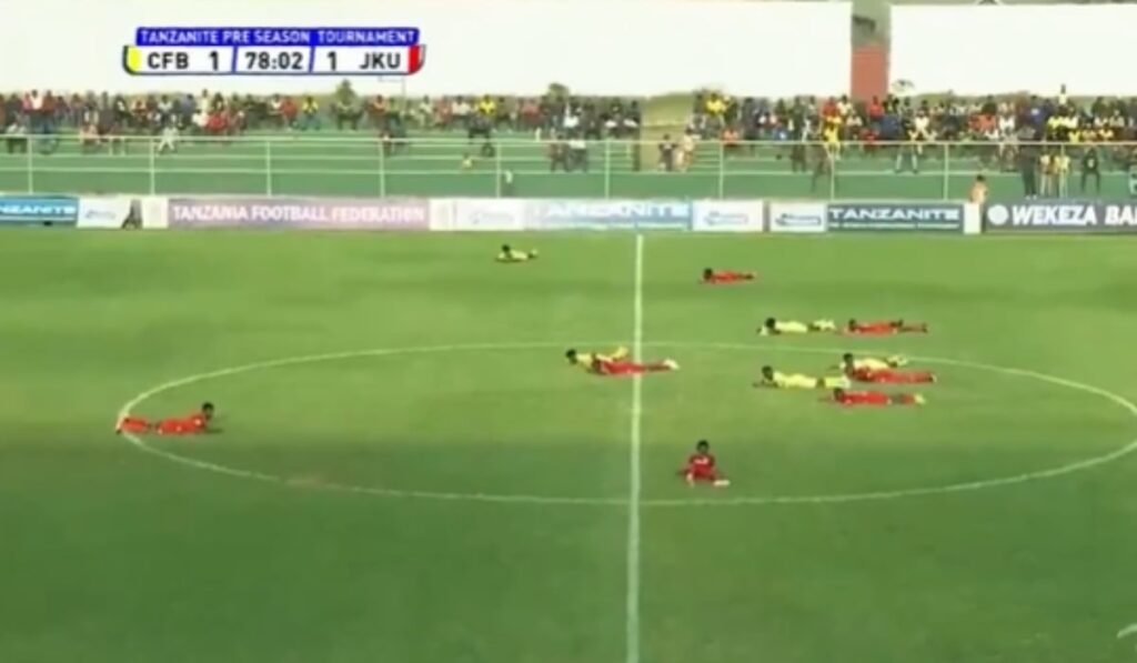 Motivul surprinzător pentru care un meci de fotbal a fost suspendat Jucătorii de fotbal care s-au întins pe pământ după ce un roi de albine a invadat terenul în Tanzania