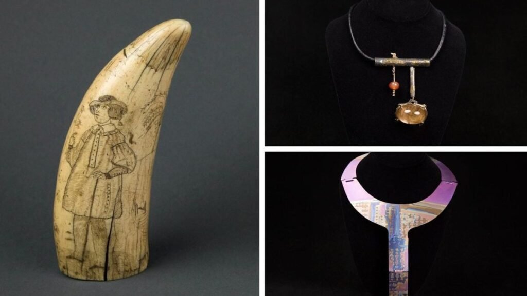 Un colț de morsă, dar din lemn, desenat și alte obiecte care au fost furate de la Muzeul Oakland din California, 15 octombrie 2025