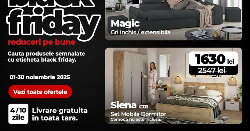 Black Friday toată luna la Mobila Laguna: reduceri care depășesc 70% și economii de peste 6.000 de lei pentru cumpărători